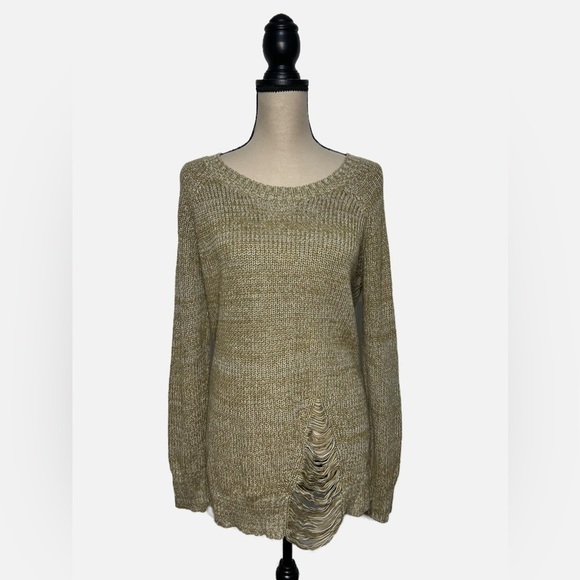 BCBGeneration Shredded Edgy Distressed Sweater Tan Brown Marled Womens size M - Picture 1 of 7